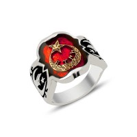 925K Sterling Silver Star And Crescent Men Ring