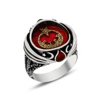 925K Sterling Silver Star And Crescent Men Ring