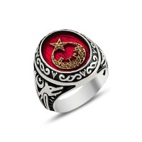 925K Sterling Silver Star And Crescent Men Ring