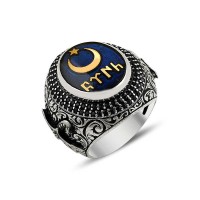 925K Sterling Silver Star And Crescent Men Ring