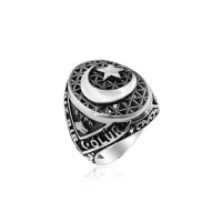 925K Sterling Silver Star And Crescent Men Ring