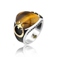 925K Sterling Silver Star And Crescent Men Ring