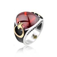 925K Sterling Silver Star And Crescent Men Ring