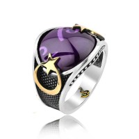 925K Sterling Silver Star And Crescent Men Ring