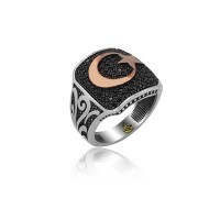 925K Sterling Silver Star And Crescent Men Ring