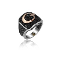 925K Sterling Silver Star And Crescent Men Ring