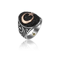 925K Sterling Silver Star And Crescent Men Ring