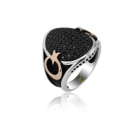 925K Sterling Silver Star And Crescent Men Ring