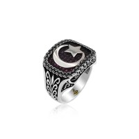 925K Sterling Silver Star And Crescent Men Ring