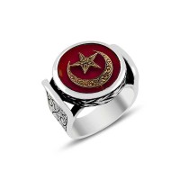 925K Sterling Silver Star And Crescent Men Ring