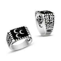 925K Sterling Silver Three Crescents Men Ring