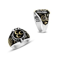 925K Sterling Silver Three Crescents Men Ring