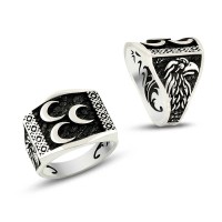 925K Sterling Silver Three Cresents Men Ring