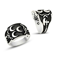 925K Sterling Silver Three Cresents Men Ring