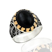 925K Sterling Silver Tugra Onyx Men Ring