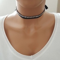 Black Rhodium 925K Sterling Silver Baguette Choker Necklace Black Choker Leather Choker Cz Diamond Choker Free Express Shipping