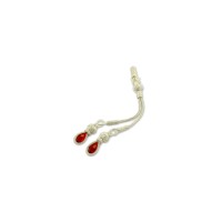 999 Silver Red Drop Stone White Rope Handmade Rosary Double Tassel