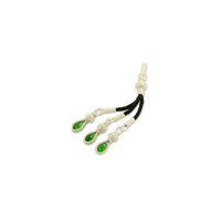 999 Silver Green Drop Stone Black Rope Handmade Rosary Triple Tassel