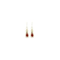 999 Sterling Silver Red Zircon Stone White Hand Knit Earring