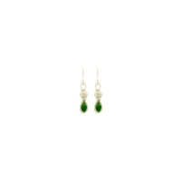 999 Sterling Silver Green Zircon Stone White Beaded Hand Knit Earring