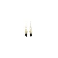 999 Sterling Silver Black Zircon Stone White Beaded Hand Knit Earring