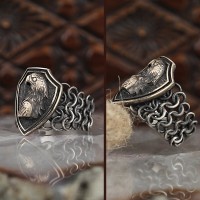 925 Sterling Silver Eagle Head Handmaed Chain Men Ring