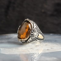 925 Sterling Silver Brown Zircon Stone Handmade Men Ring