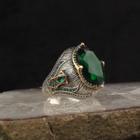 925 Sterling Silver Green Zircon Stone Handmade Men Ring