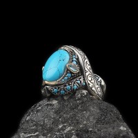 925 Sterling Silver Turquoise Stone Handmade Men Ring