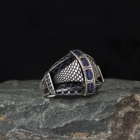 925 Sterling Silver Blue Zircon Stone Handmade Men Ring