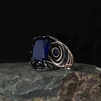 925 Sterling Silver Blue Zircon Stone Pen Workmanship Hanmade Men Ring