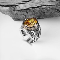 925 Sterling Sİlver Citrine Stone Handmade Men Ring