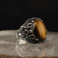 925 Sterling Silver Tiger Eye Pen Workmanship Handmade Men Ring