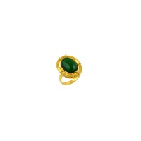 999 Sterling Silver Green Agate Stone Gold Handmade Ring