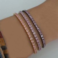 Gold Plated 925K Silver Tennis Pink Stone Baguette Bracelet