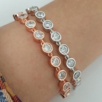 Gold Plated 925K Silver Tennis Cz Diamond Bracelet