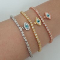 Gold Plated 925K Silver Tennis Cz Diamond Eye Bracelet