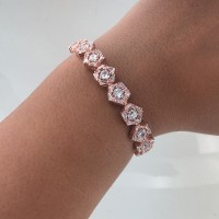 Gold Plated 925K Silver Tennis Cz Diamond Flower Bracelet