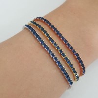 Gold Plated 925K Silver Tennis Dark Blue Stone Baguette Bracelet