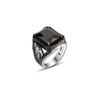 925 Silver Black Zircon Stone Eagle Head Ring For Men