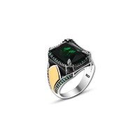 925 Silver Green Zircon Stone Ring For Men