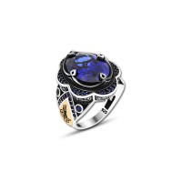 925 Silver Blue Zircon Stone Ottoman Ring For Men