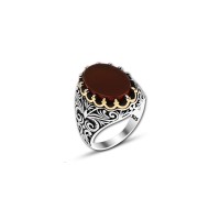 925 Silver Burgundy Agate Ring For Men