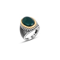 925 Silver Green Agate Stone Ring For Men