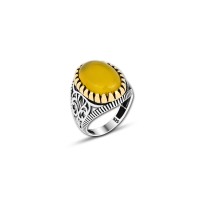 925 Silver Yellow Agate Ring For Men