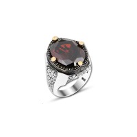 925 Silver Red Zircon Stone Ring For Men