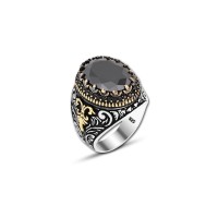 925 Silver Black Zircon Stone Pattern Ring For Men