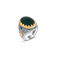 925 Silver Green Agate Stone Ring For Men