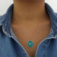 Rose Gold P. 925K Sterling Silver Initial Letter V Necklace