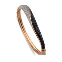 Rose Gold Plated 925K Silver Bangle Onyx Bracelet 